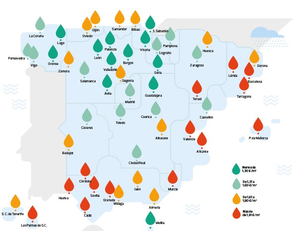 mapa precio agua por comunidad OCU 2016